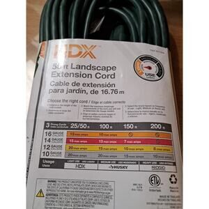 HDX 55ft. 16/3 Landscape 16 Gauge, 3-Wire Extension Cord, Green, 125-V